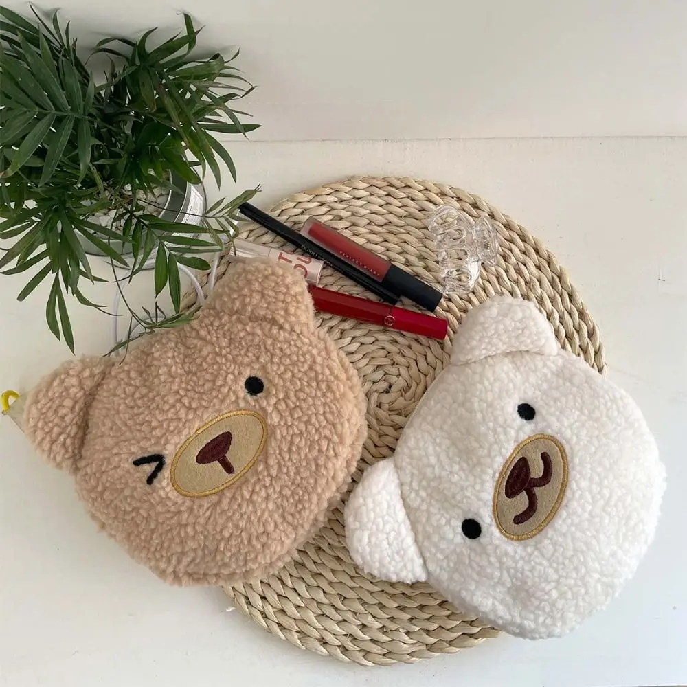 Bear Plush Cosmetic Bag Stationery Bag Pencil Case Lamb Wool Toiletries Bag Korean Style Lager Capacity