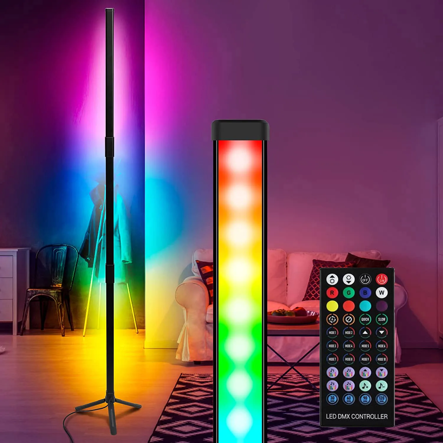 120cm Tuya Bluetooth Corner Floor Lamp Tripod Standing RGB LED Mood Light Dimmable Bedroom Bedside Luxury Living Room Home Decor