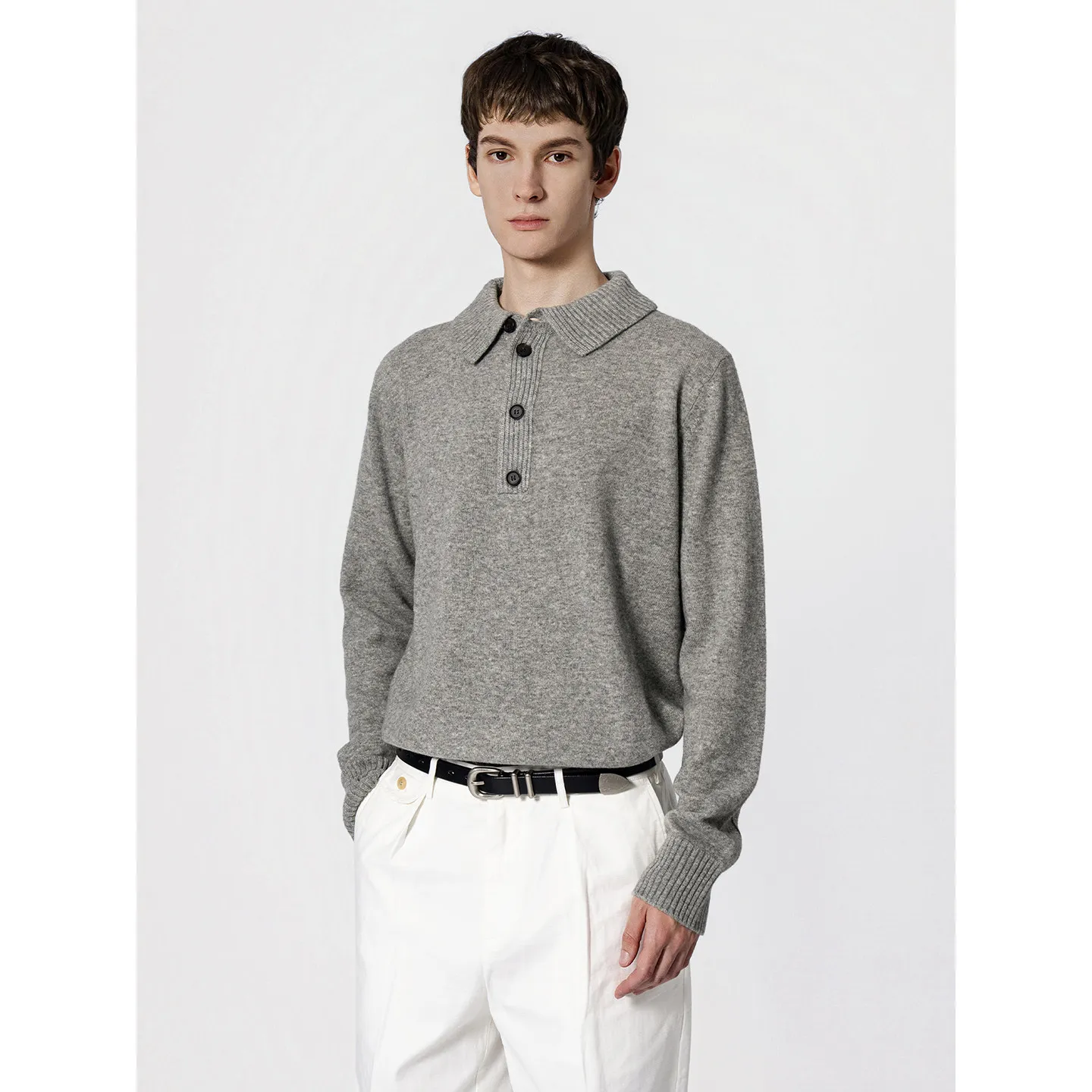 Classic 100% pure cashmere semi-open neck sweater men's sweater