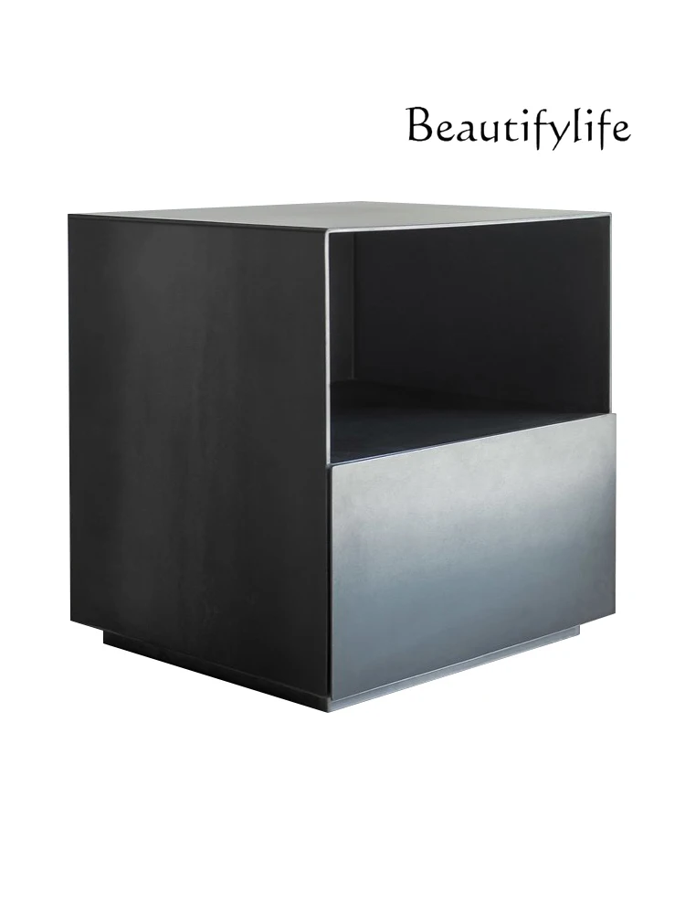 Italian Minimalist Bedside Table Designer Black Aluminum Alloy Modern Minimalist Advanced Small Side Table