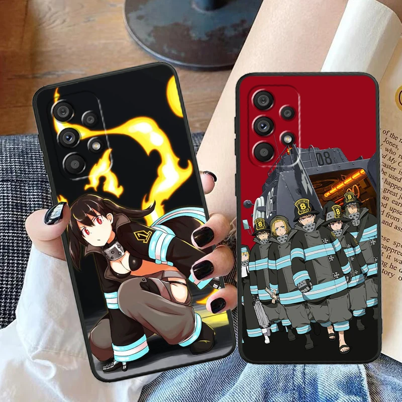 Fire Force Cartoon Anime For Samsung Note 20 10 Ultra Plus A31 A14 A12 A70 A34 A25 A04 A05 A15 A24 5G Black Soft Phone Case