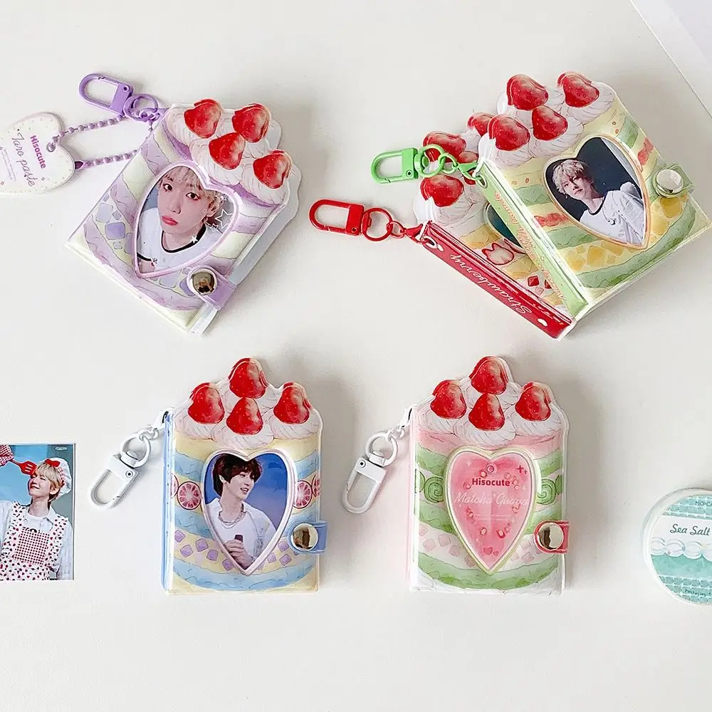 1 Inch Photocard Binder Album 32 Pockets PVC Mini Photo Album with Keychain Sweet Kpop Photo Card Book Holder Backpack Decor