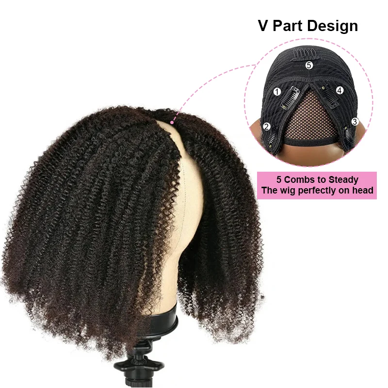 VSHOW-Peluca de cabello humano sin pegamento para mujer, postizo de pelo virgen brasileño Afro rizado con parte en V, a la venta