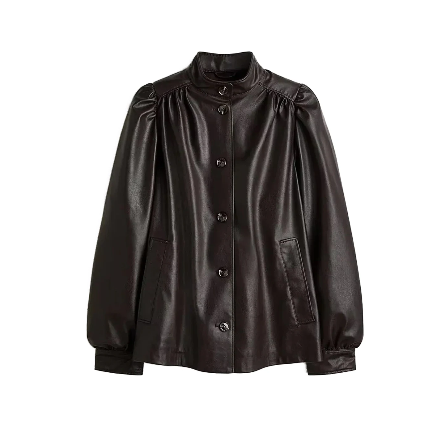 

Женская кожаная куртка Jaet Long Sve с воротником-стойкой Ele Sle ort, осенне-зимнее новое поступление 36678