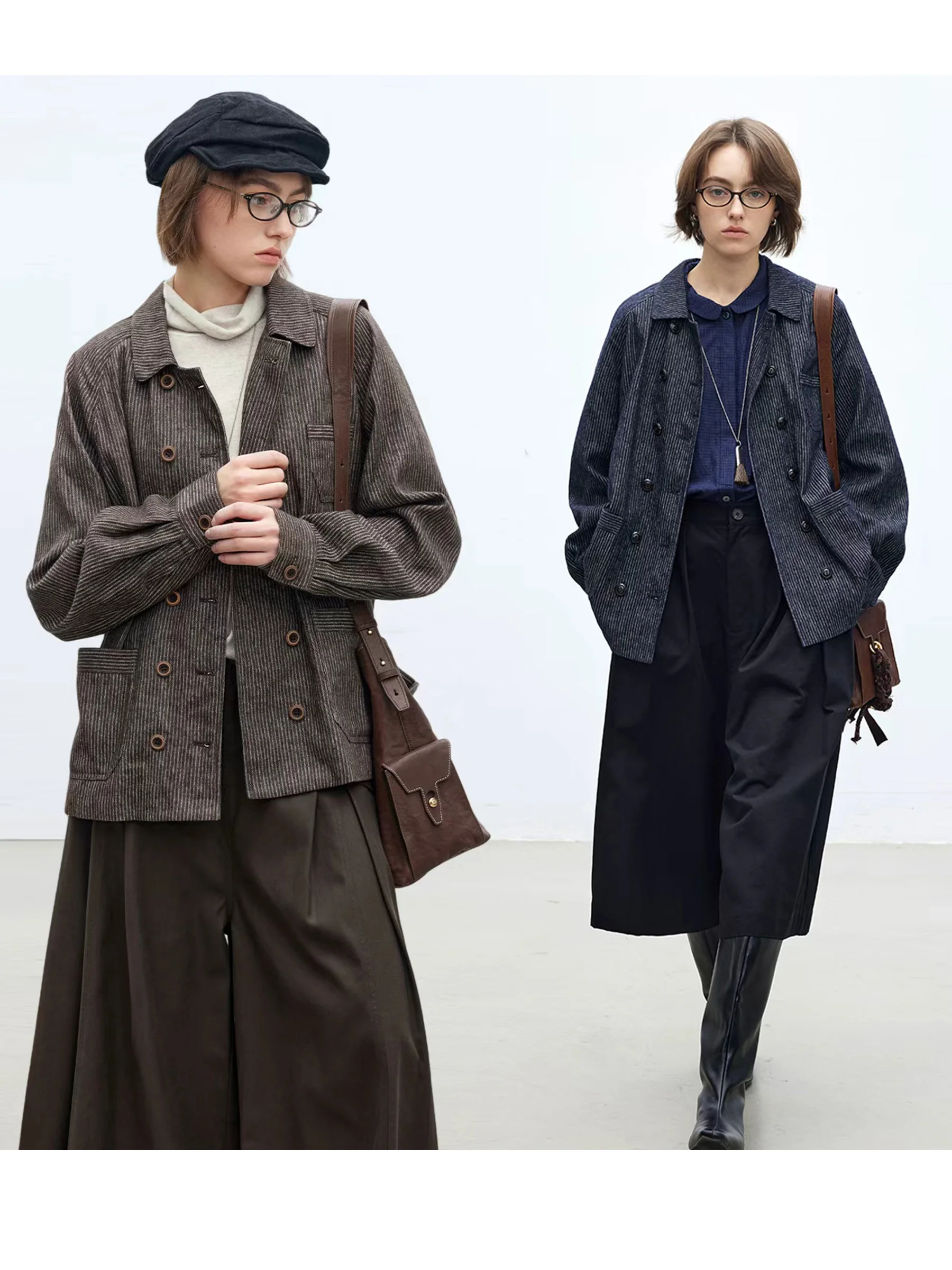 

DotDrobe Linen Cotton Artistic Sle Double Buttoned Collar Jaet Women's Loose Fit Autumn Collection Two Colors Available