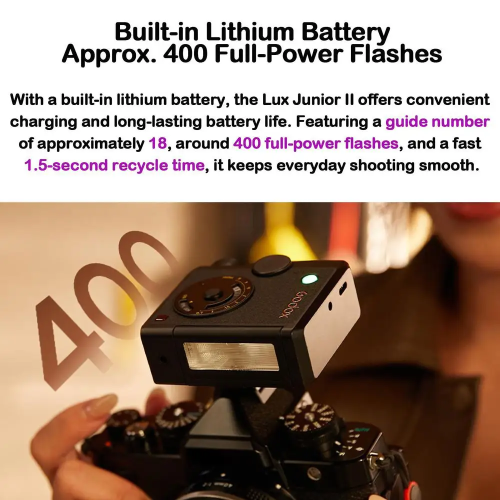 Godox Lux Junior II TTL Retro Flash 2.4G GN18 1/8000s HSS for  Canon Nikon Sony Fuji Olympus with Bulit-in Rechargeable Battery view 4