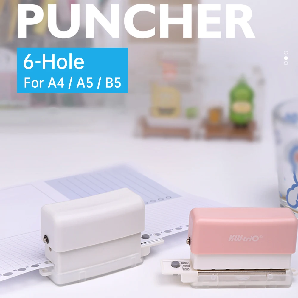 6-Hole Paper Punch Handheld Mini Puncher Support Multiple 20/26/30 Hole Punching 5.5mm Aperture for A4 A5 B5 Notebook Calendars