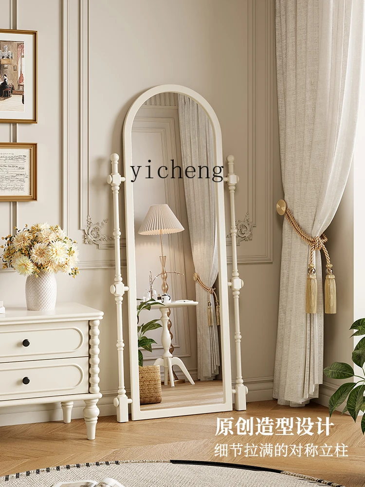 YFY  French all-solid wood full-length mirror, bedroom high-end full-body floor mirror, home removable fitting mirror