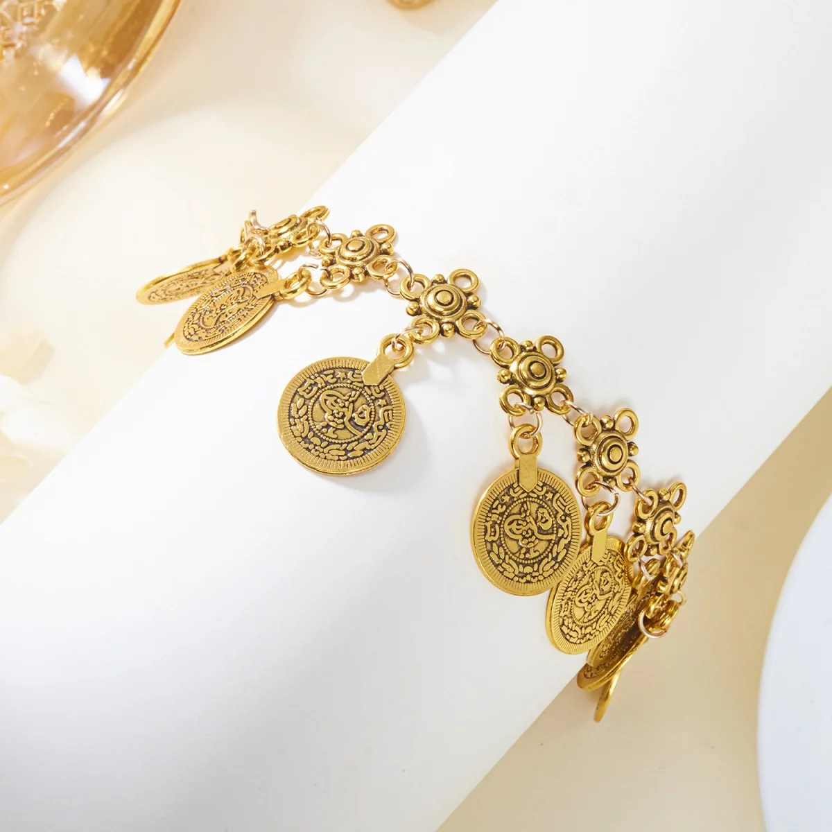Böhmische Ethnische Vintage Runde Münzen Quasten-Fußkettchen für Damen und Herren Modische Blumen-Strand-Fußkette Sommer-Urlaubsschmuck Geschenk – Detail 14