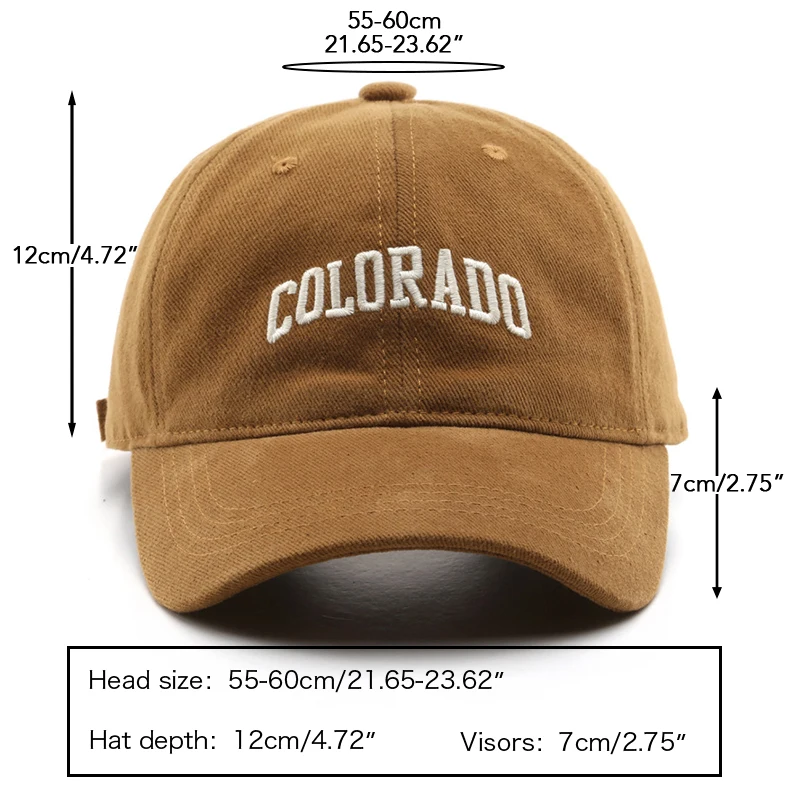 SLECKTON Cotton Baseball Caps for Women and Men Letter “COLORADO” Embroidery Hats Summer Sun Hat Fashion Snapback Cap Unisex