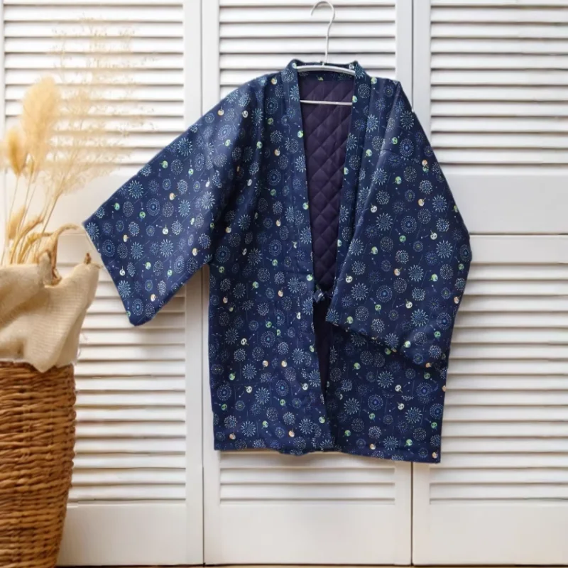 Men Ethnic Style Print Hanten Jacket Fashion Loose Warm Kimono Autumn Winter Lace up Cardigan Homewear Pajamas Costume