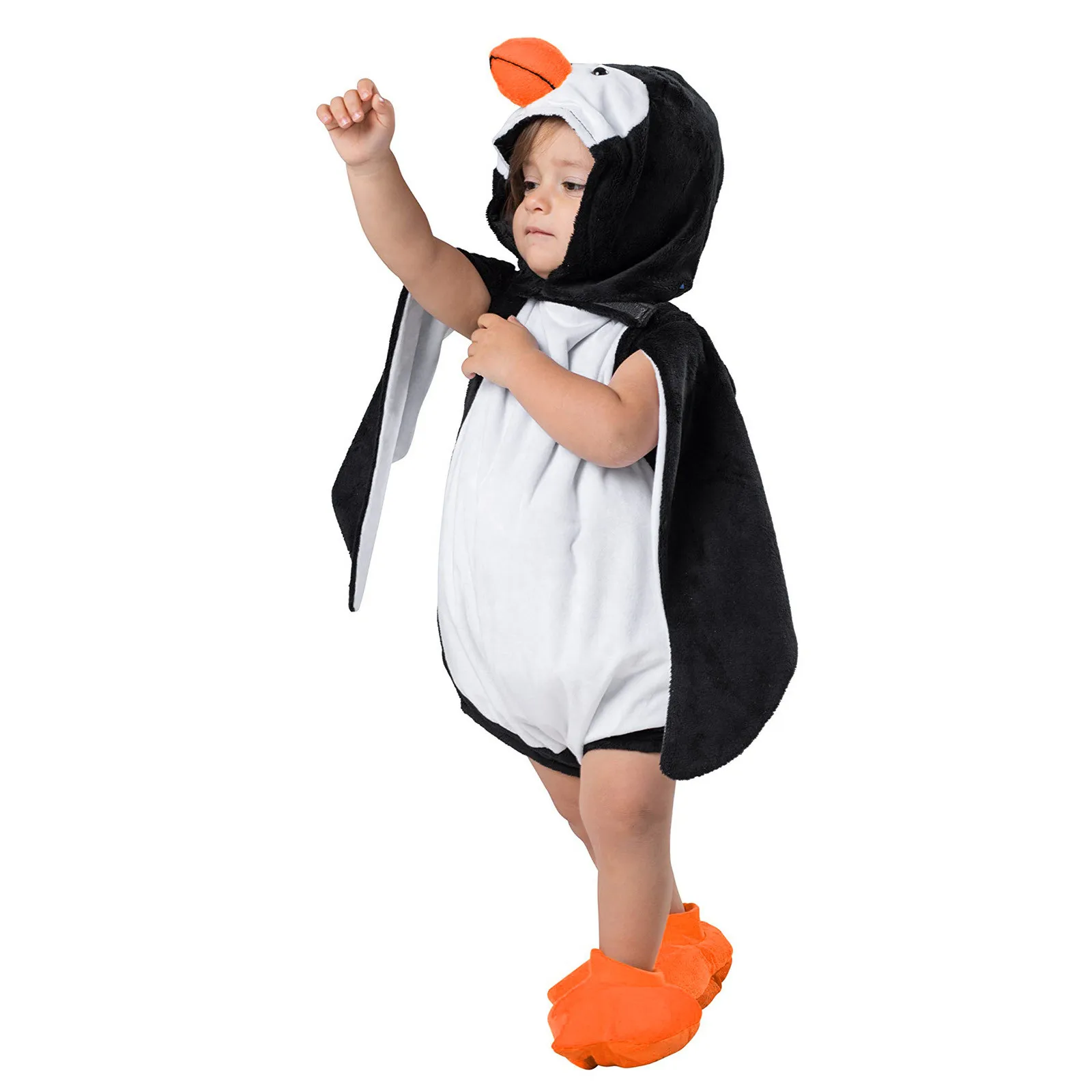 Baby Christmas Romper Hoodie Fleece Baby Costume Cartoon Penguin Jumpsuit Cosplay Girls Romper Jumpsuit Infant Christmas Clothes