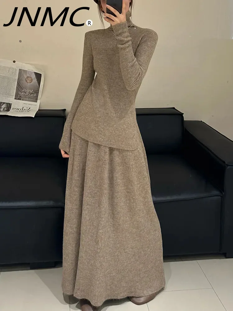 

JNMC Simple Fashionable High Neck Base Shirt High Waist Skirt Temperament Knitted Set For Women's Autumn Winter 2024 New Item