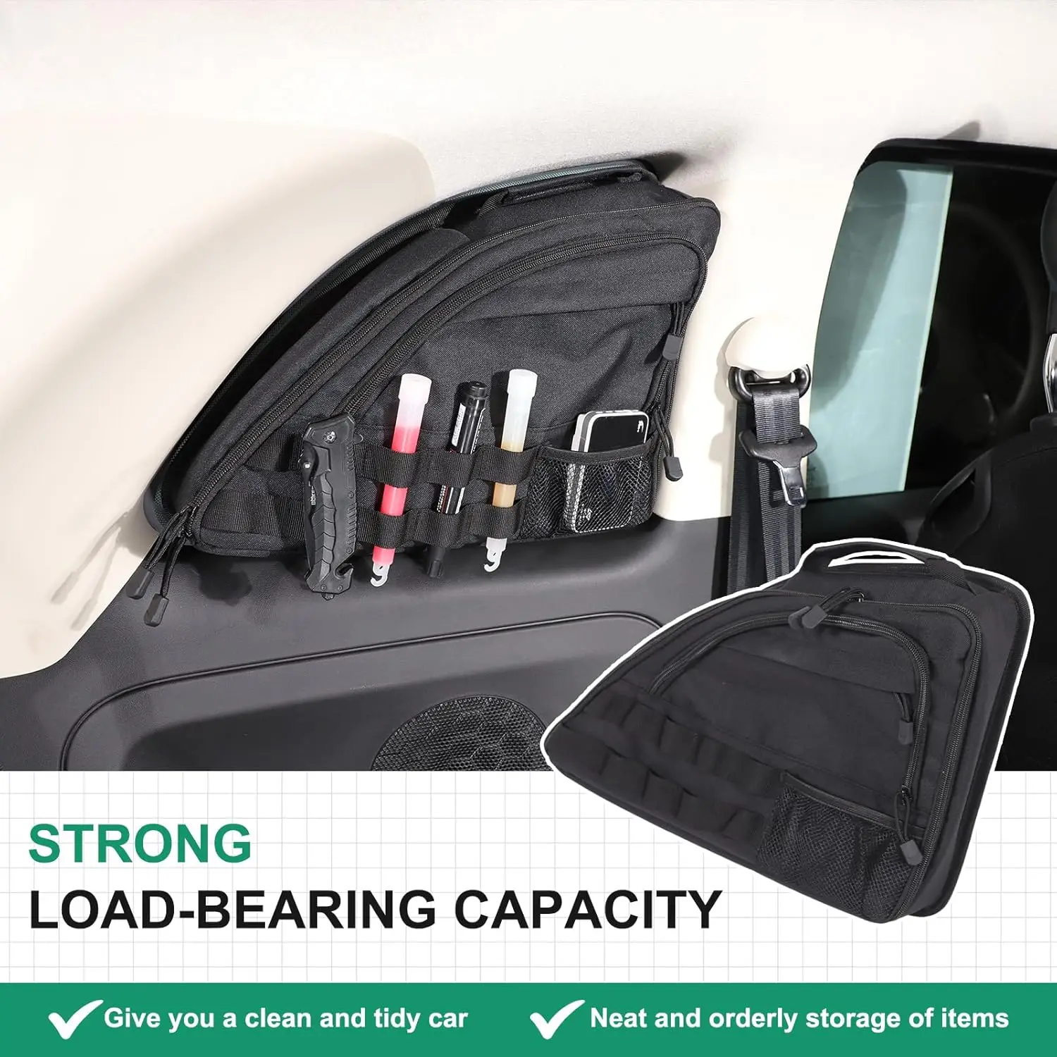 

Car Window Storage Bag For Fiat 500 2007-2024 Multi-Compartment Rear Window Side Storage Bags Interior Storage Accessories