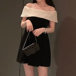 French Vintage chic stunning long dress  Off the shoulder black skinny dress for women in summer vestido