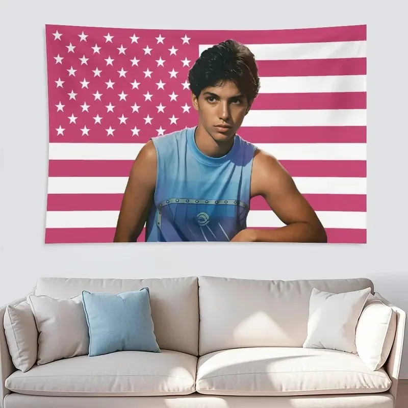 Ralph Macchio Tapestry Wall Hanging Funny US Flag Print Y2K Aesthetic Polyester Banner for Bedroom Anime Room Decor Fans Gift