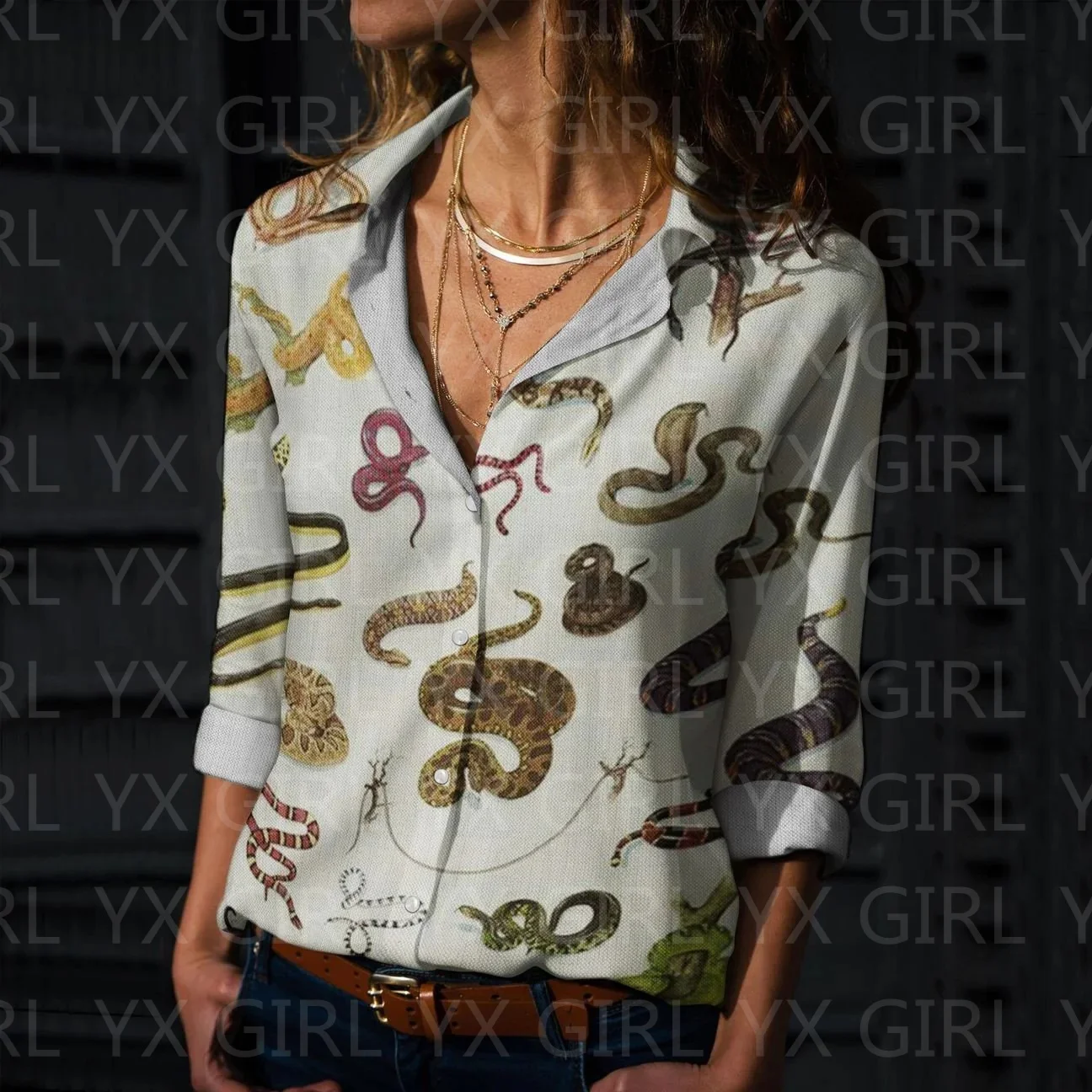 Camisa informal con estampado de ballena para mujer, camisa abotonada con estampado 3D, ropa de calle única, 7 estilos