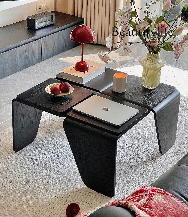 

Modern minimalist solid wood coffee table small apartment square black living room designer tea table creativity