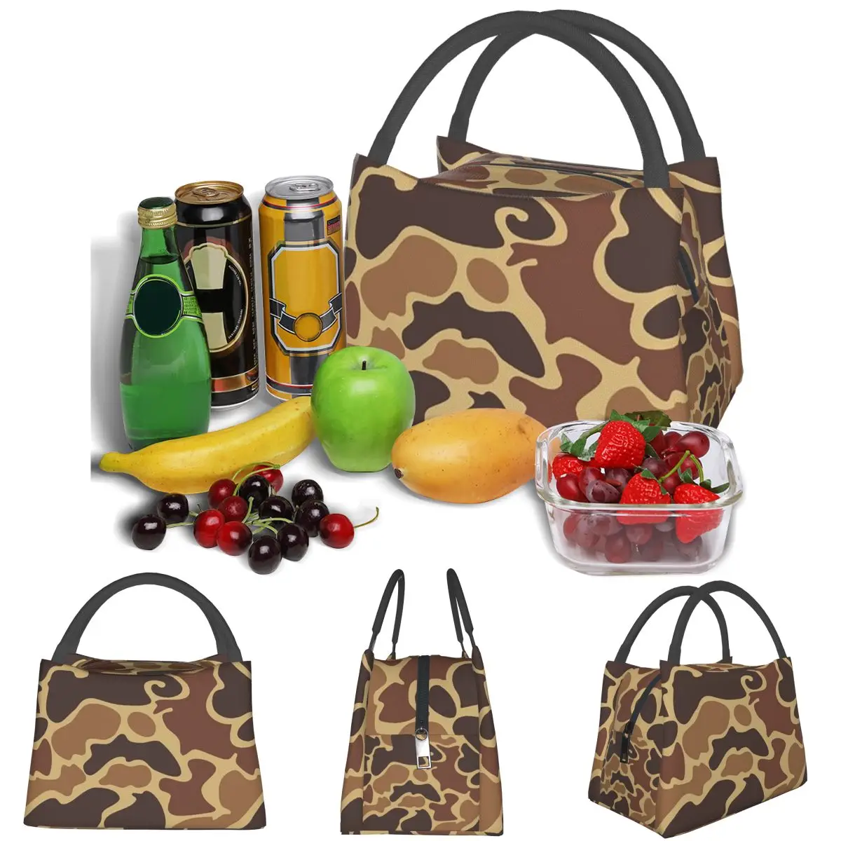 Duck Camo Lightweight Handheld Insulated Lunch Bag Aluminum Foil Liner for Adults Students Travel Picnic