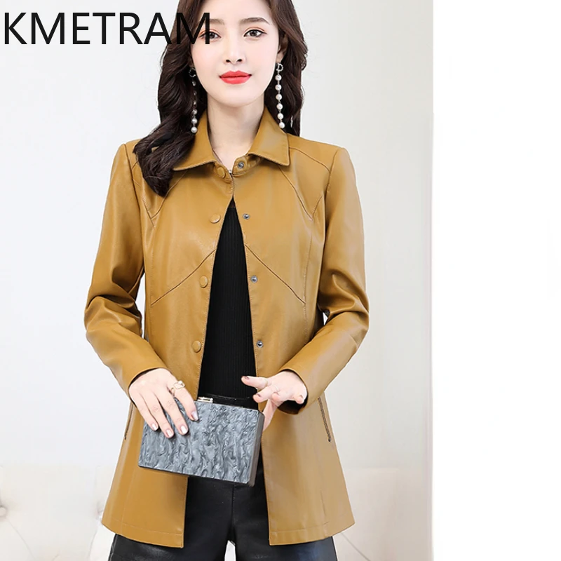 KMETRAM-Chaqueta de piel de oveja auténtica para mujer, abrigo corto de talla grande, estilo coreano, ajustado, para primavera y otoño, novedad de 2024