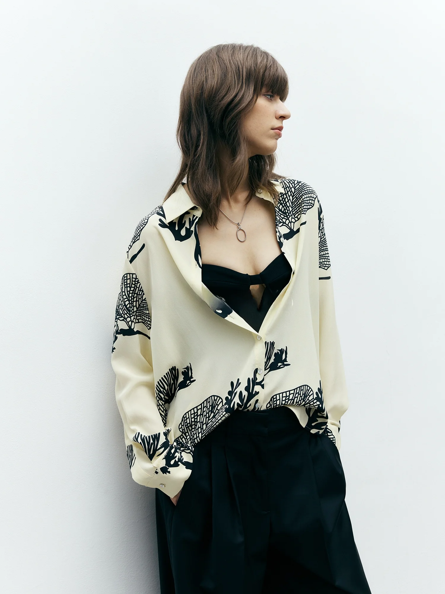 

in Credible Loose Silk irt Profional Long Sve Printed High-End Feeling Heavyweight Authentic Silk Top