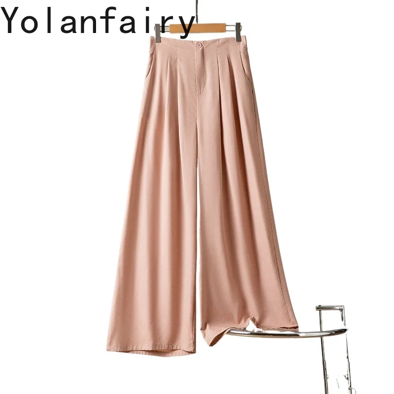 

YOLANFAIRY Новые однотонные брюки из 100% натурального шелка тутового шелкопряда, женская одежда 2026, элегантные широкие брюки, женские брюки-юбка
