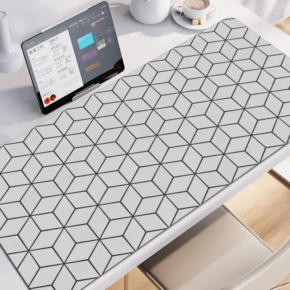 

Black White Grey Mouse Pad XL Geometric Desk Mat with Non-Slip Rubber Base Stitched Edge for Desk Gaming Desktop 1000x500 Mat