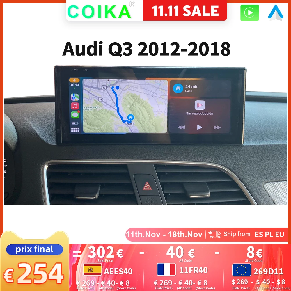 8 Core Android 13 System Car Multimedia Stereo For Audi Q3 2012-2018 RMC Google WIFI 4G SIM IPS Touch Screen GPS Navi Carplay