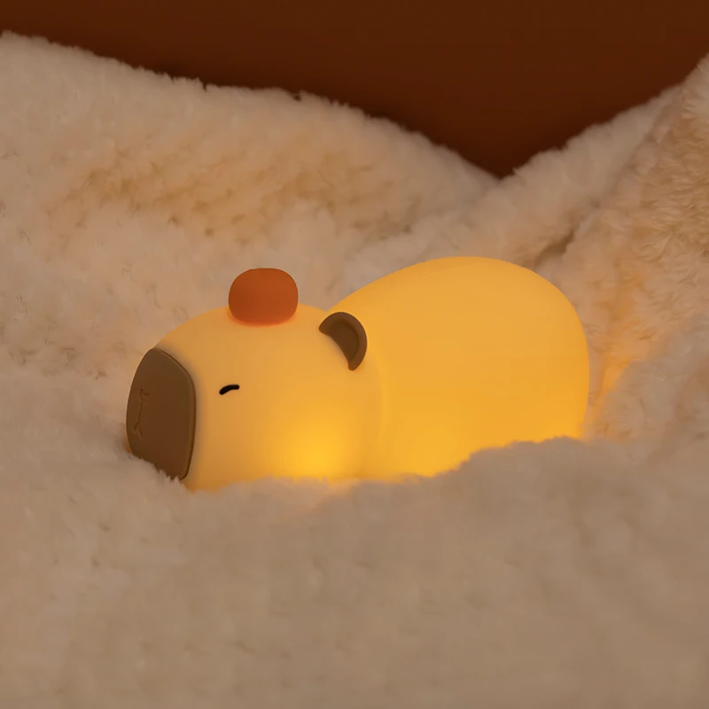 Capybara Night Light LED Squishy Animal Lamp Adjustable Brightness with Timer Kawaii Nursery Night Lights for Baby Room Decor