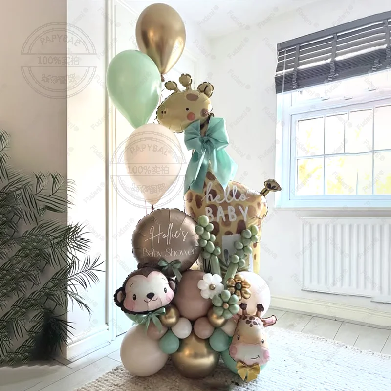 Image of 48-teiliger Wildtier-Ballon-Turm mit cremefarbenen 1-9 Zahlenballons für Jungen-Dschungel-Safari-Geburtstagsparty-Dekoration Waldparty-Zubehör