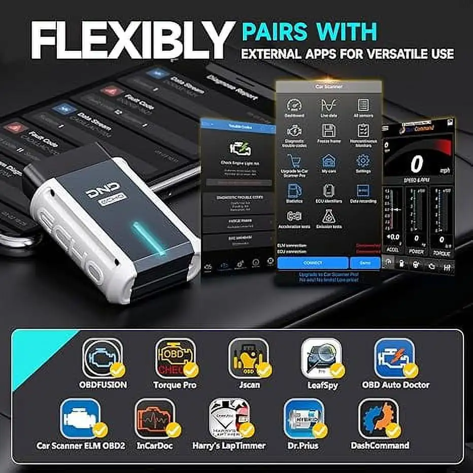 الماسح الضوئي DND ECHO Bluetooth Obd2 - أداة تشخيص السيارة اللاسلكية لجميع الأنظمة لنظام iOS وAndroid، أداة مسح السيارات مع 3 إعادة إعدادات،