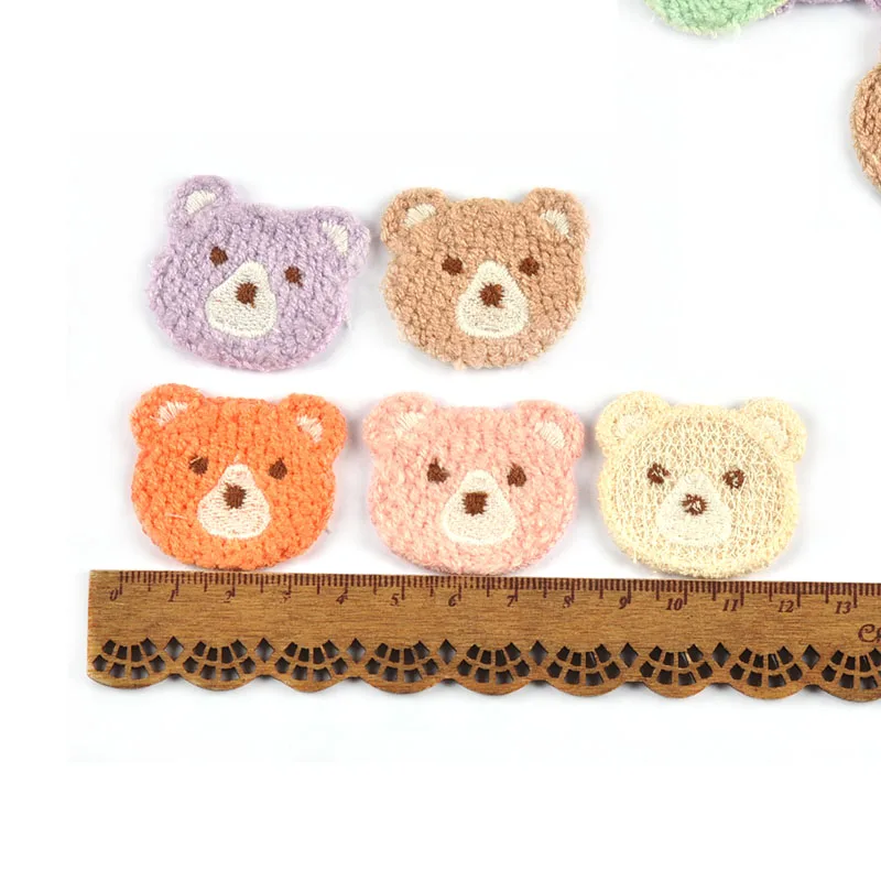 10pcs 37x34mm Lovely Colored Bear Embroidery Patches Sewing Kid Clothes Appliques Accessories DIY Hair Loops Clip Handmade Decor