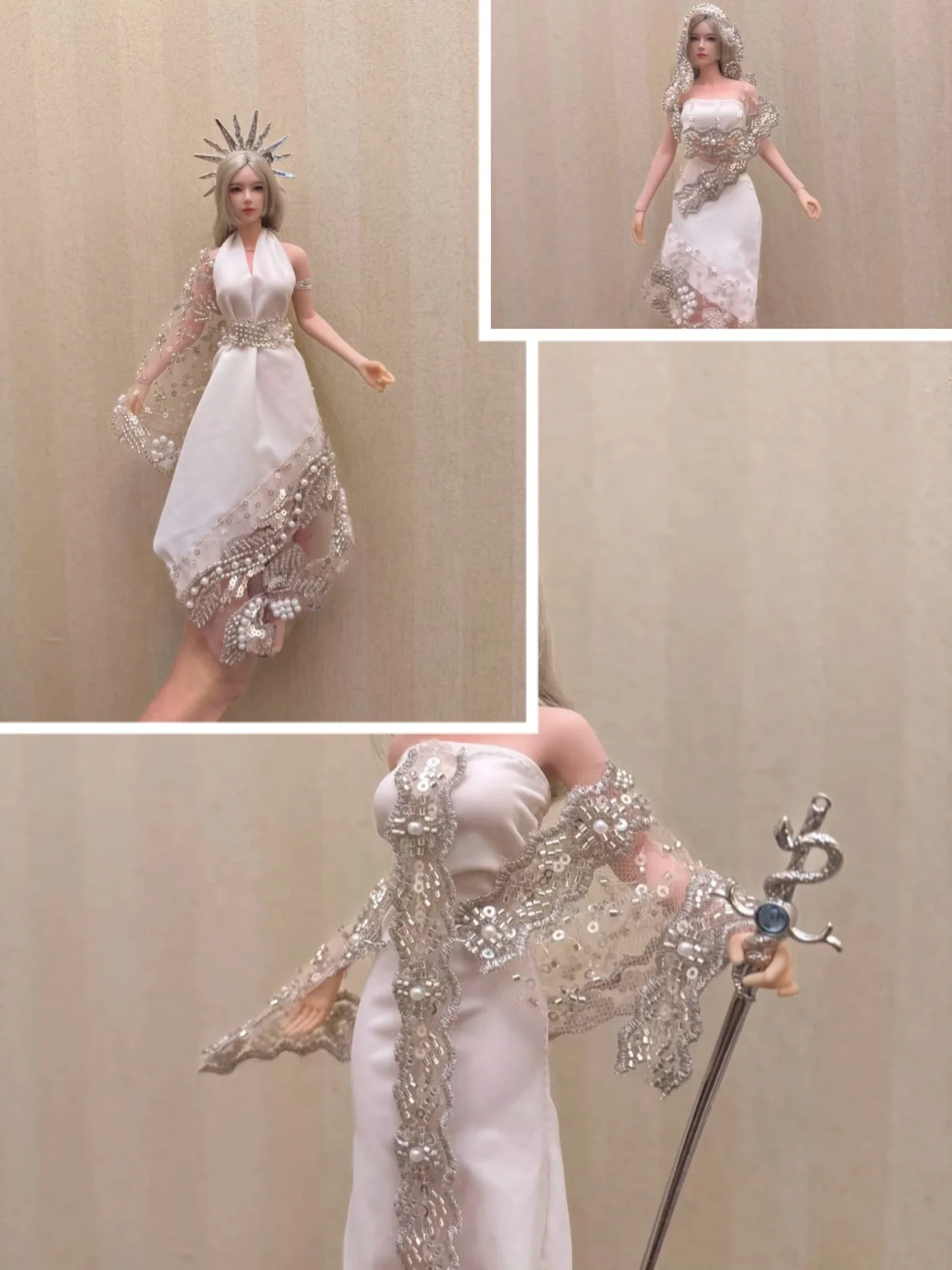 【Only Clothes】1/6 Scale Female Soldier Handmade Intricate Design Tube Dress With Mesh Pearl Chain Fit 12''Action Figure Model