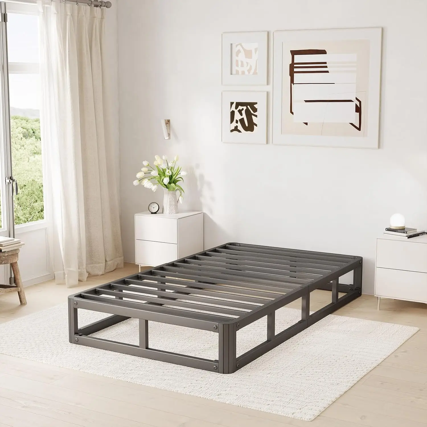 

7 Inch High Metal Twin Bed Frame, Heavy Duty Bed Frame Twin No Box Spring Needed, Easy Assembl