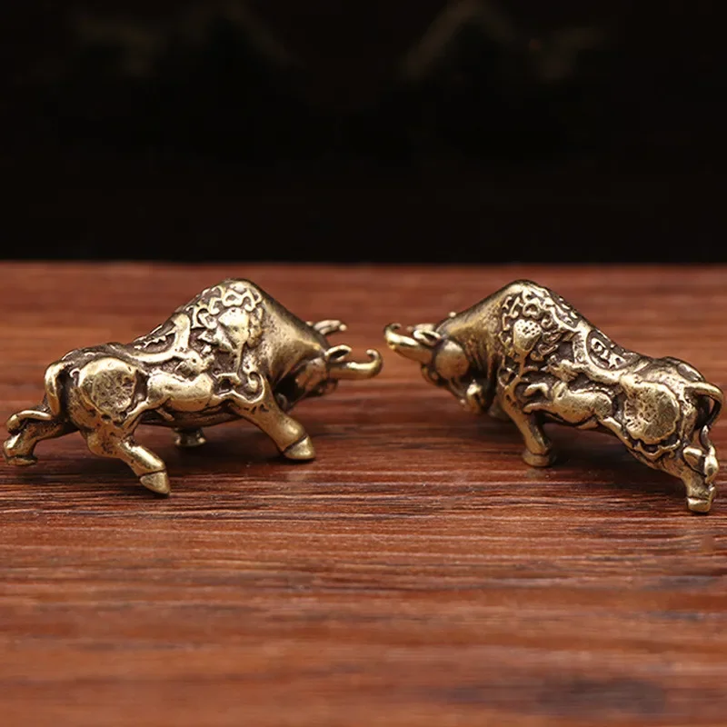 Retro Brass Bull Ornament Sculpture Copper Miniature Ornaments Home Desk Decoration Rich Cow Figurines Creative Small Gifts
