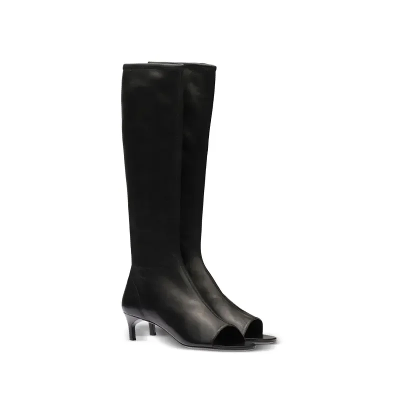 2024 New European and American Fish Mouth Clip Toe Mid Boot, Fashionable Thin High Heel Side Zipper Women's High Tube Cool Boot