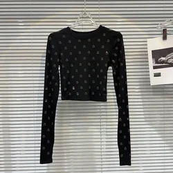 TIFICY High Street Women's Autumn New A Letter Hot Stamping Design Heavy Industry Spicy Girl Long Sleeved Base T-shirt Tops