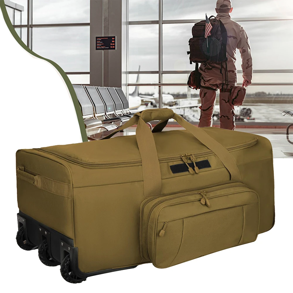 

Tactical 120L Duffle Luggage Heavy 3-Wheel Rolling Duffel Trolley Bag Durable Wheeled Duffle Luggage for CS Camping Adventures