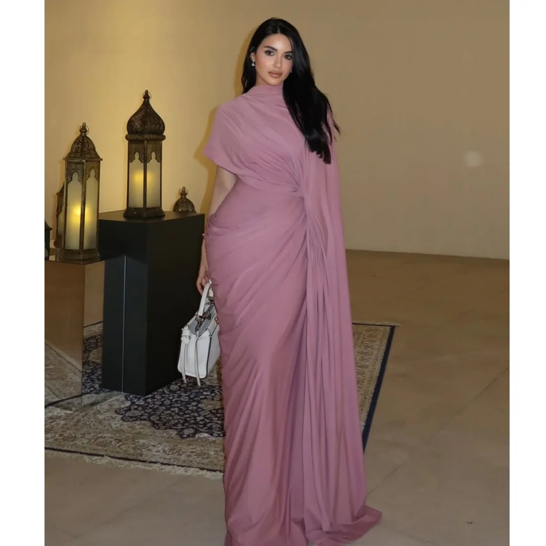 

Arabic Pink Evening Dresses Elegant Flowy Wrap Prom Dress Luxury Birthday Party Gown Gala Vestidos Customized
