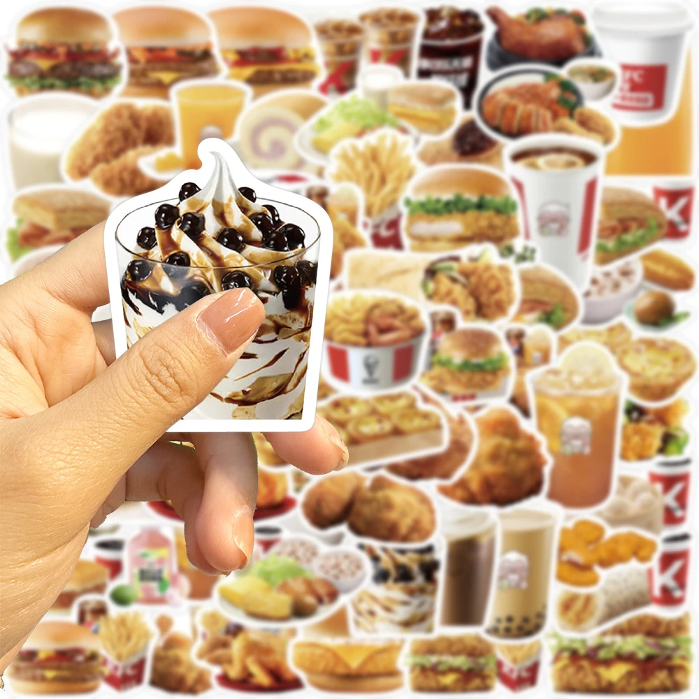 64 Uds KFC pollo frito hamburguesa pegatinas de comida para portátil funda de teléfono Notebook calcomanía BulingBulingStickers tienda