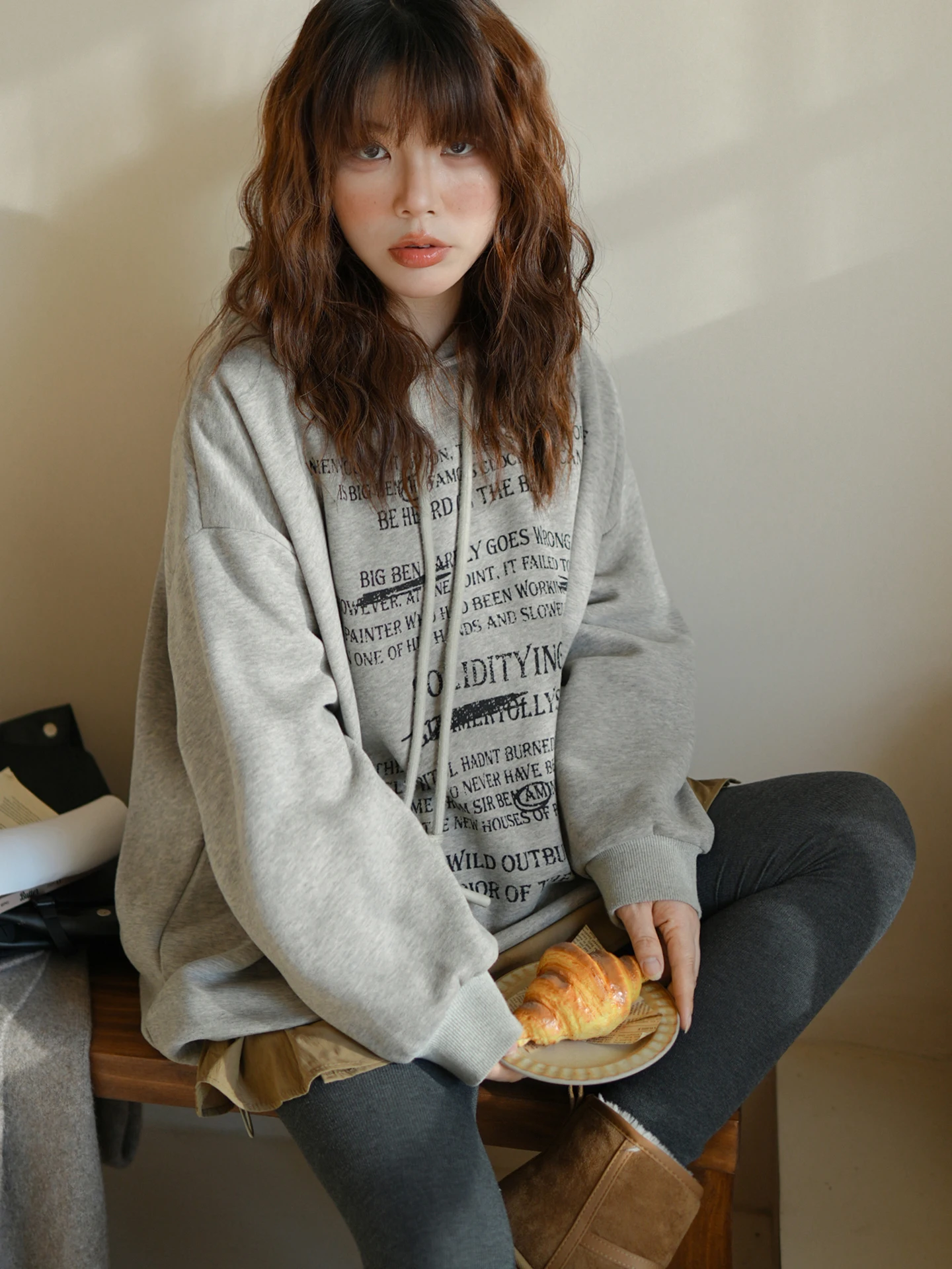

Korean Sle Letter Print Hoodie Women's Winter New Design Loose Fit Slimming Versatile Top Coat Long Sve Cotton Polyester...