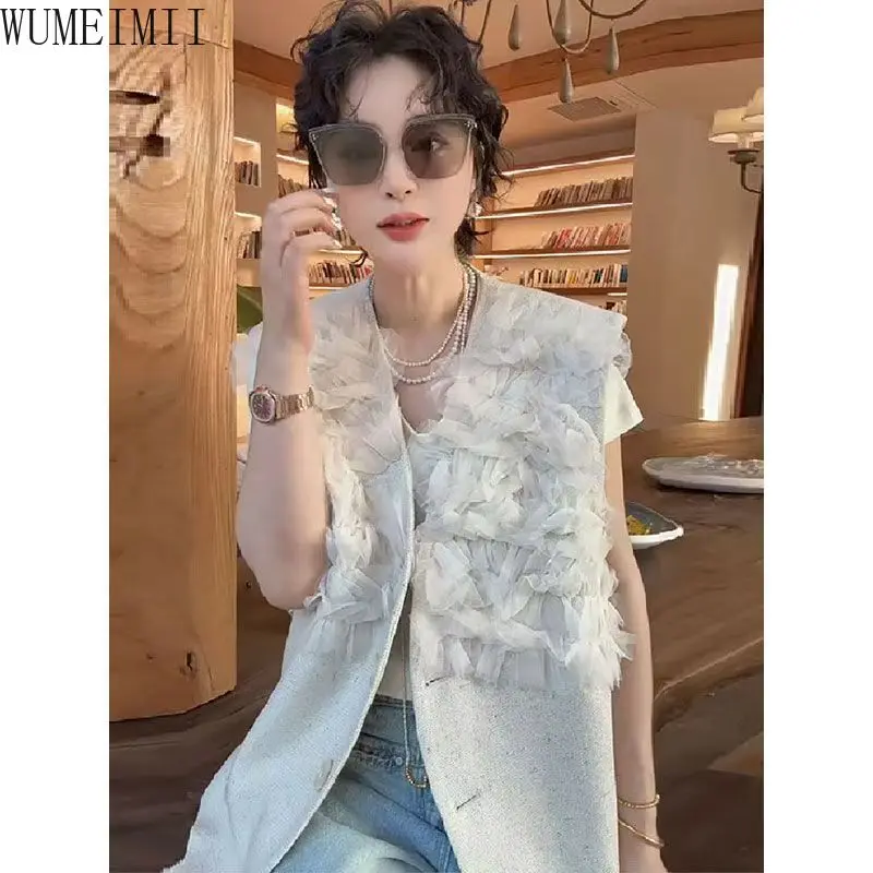 Summer new small vest heavy craftsmanship single-breasted suit vest top  jackets vest women