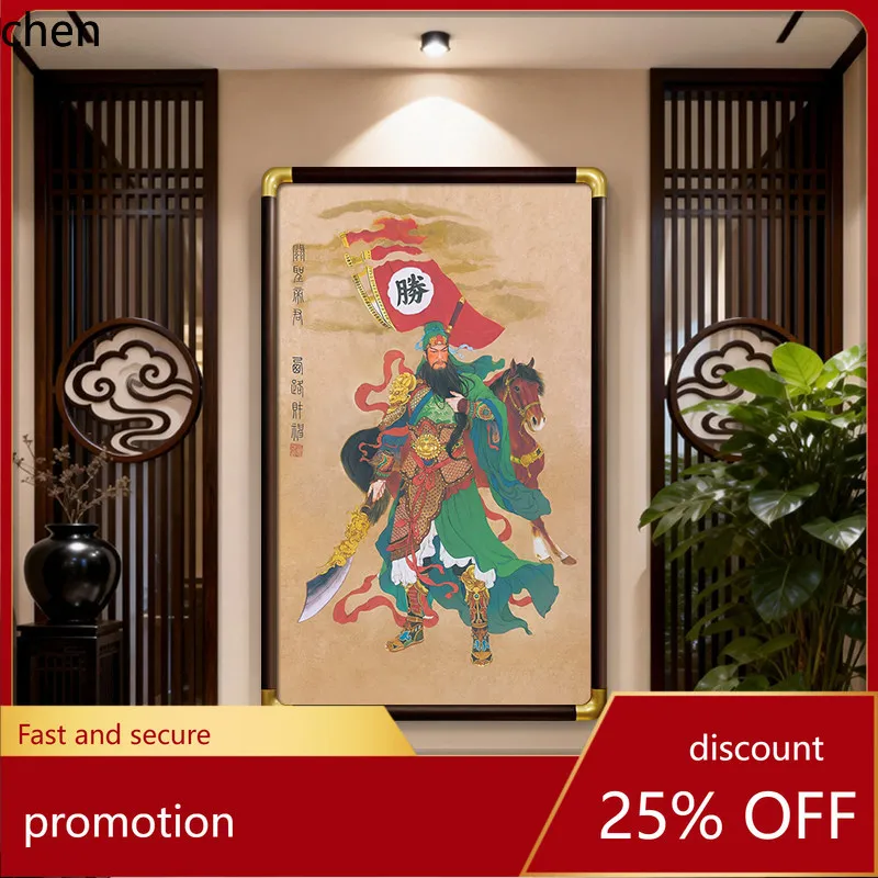 Ht wholesale guan gong portrait chinoiserie door god decorative painting living room hanging  entrance hall office wall painting