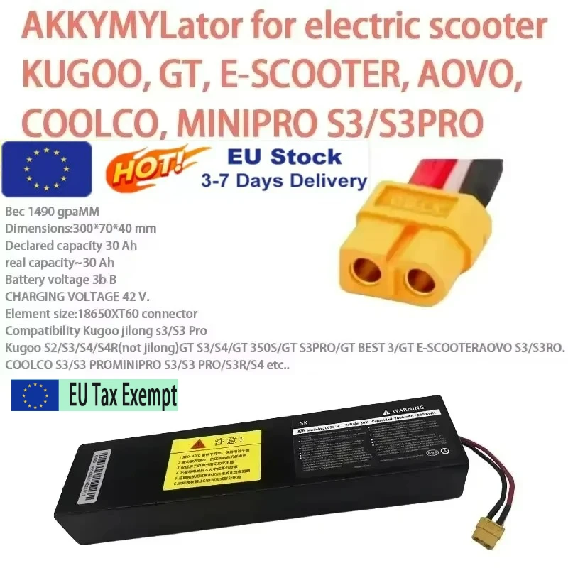 100% Original Elektroroller-Akku KugooS1, S2, S3/S3 Pro 7,8Ah (36V) Lithium-Ionen-Akku 10S3P