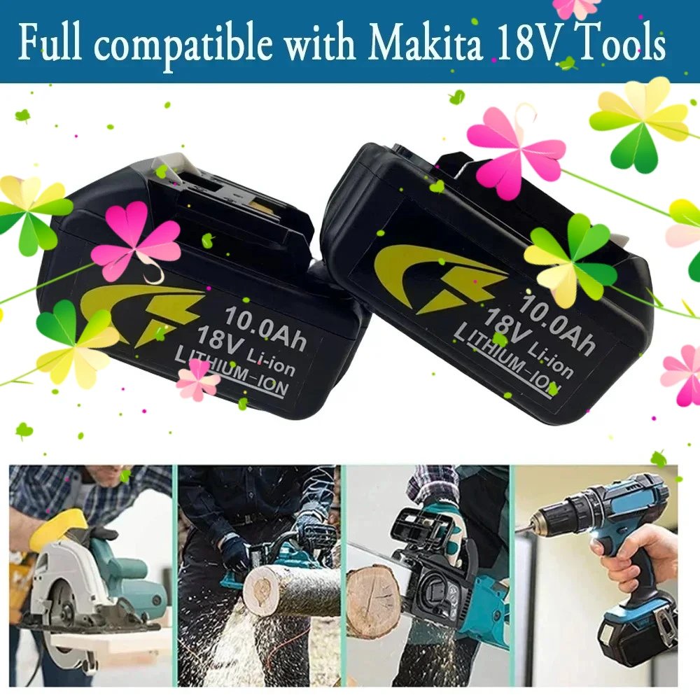 For MAKITA 18V Rechargeable Battery EU Plug charger.10000mAh Battery Capacity Indicator for DDF487 DTD173 DTW700 DGA404 tools