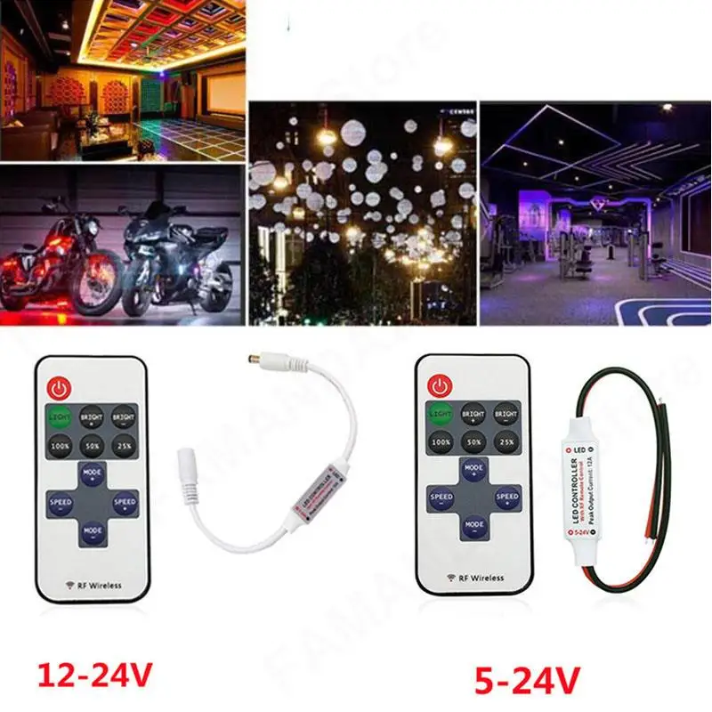 11key Single Color Led Dimmer DC 2pin 5.5x2.1mm 5V 12V 24V Dimming Strip Light Remote Controller Connector M20