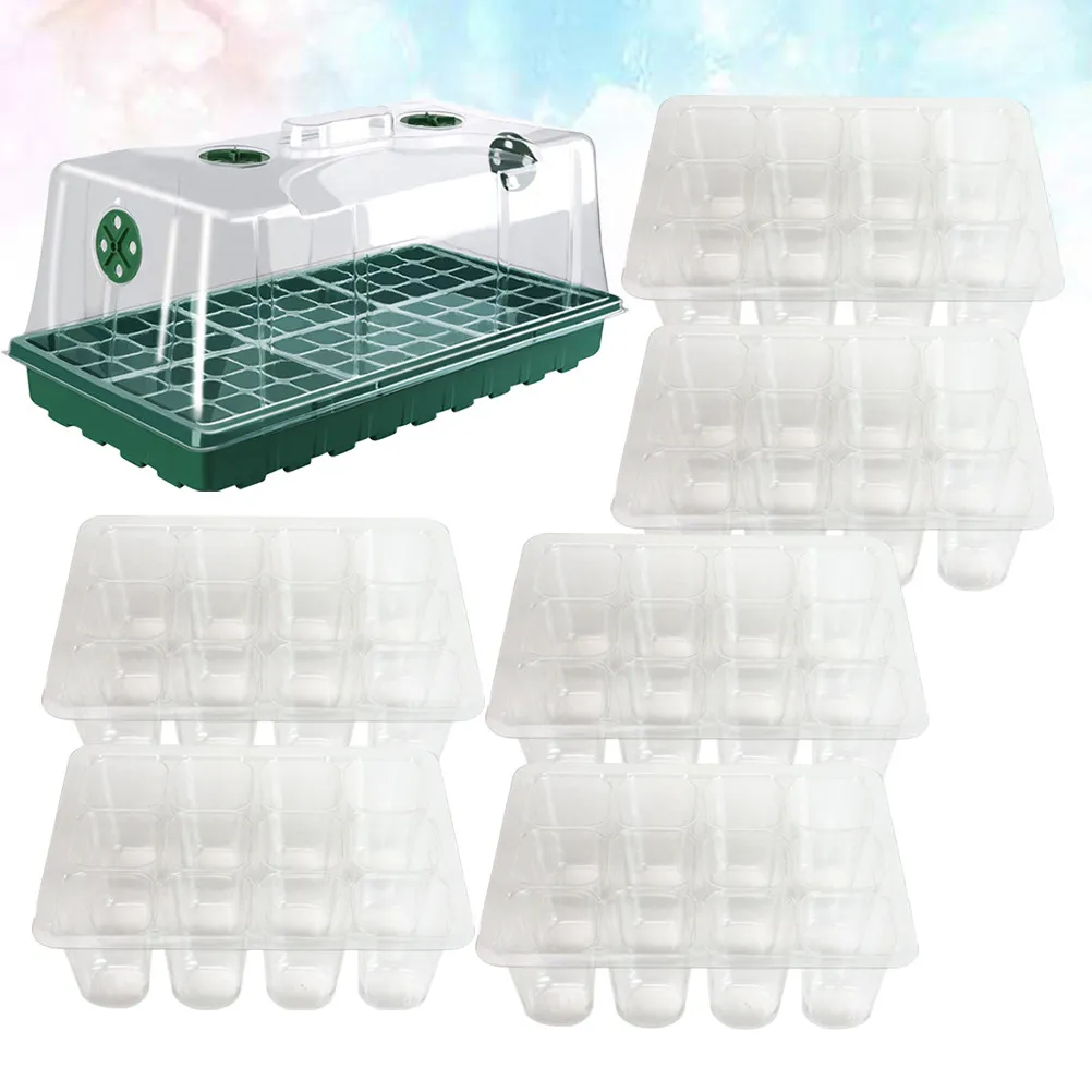 8Pcs Plant Germination Tray Set Plastic Seedling Box Green Large Base 4 Vent Holes Lid 6 Transparent Trays for Garden Farm