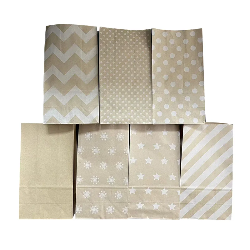 50pcs 18x9x6 24x13x8cm Striped Square Bottom Kraft Paper Bags Christmas Gift Packing Paper Hamburger Pastry Takeaway Bags