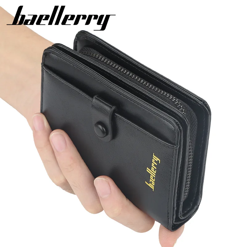 Baellerry Luxury Men Wallets PU Leather Zipper Men's Wallets Short Card Holder Male Purse Coin Holder Waterproof Wallets