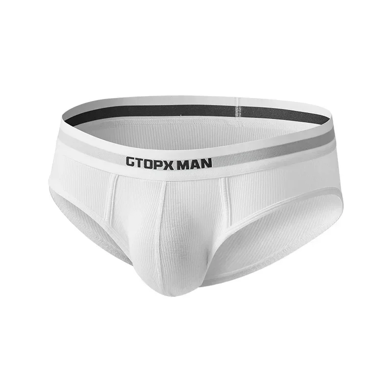 

Ribbed Cotton Bulge Briefs for Men Breathable Cozy Sweat Absorption Psorts Underwear Youth Low Waisted U Convex Pouch Underpants